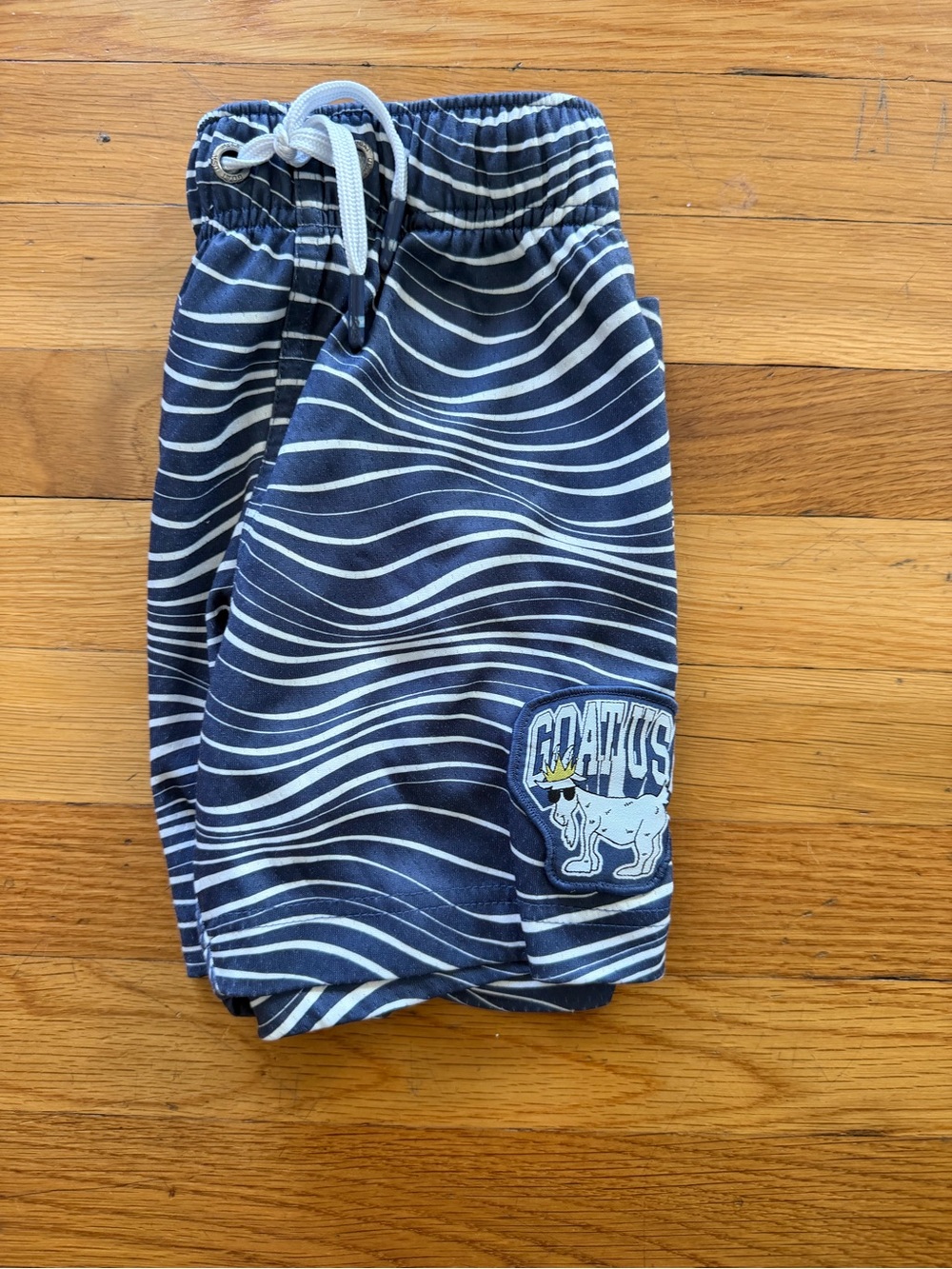 Kids Navy Striped Swim Shorts with Goat Patch